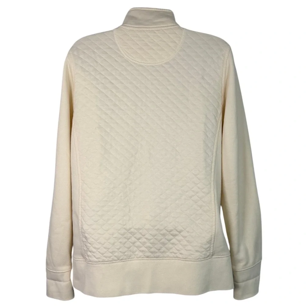 LL Bean Womens Quilted Full Zip Sweatshirt Sz M Petite Cream Outdoors Camp Trail - Picture 4 of 12